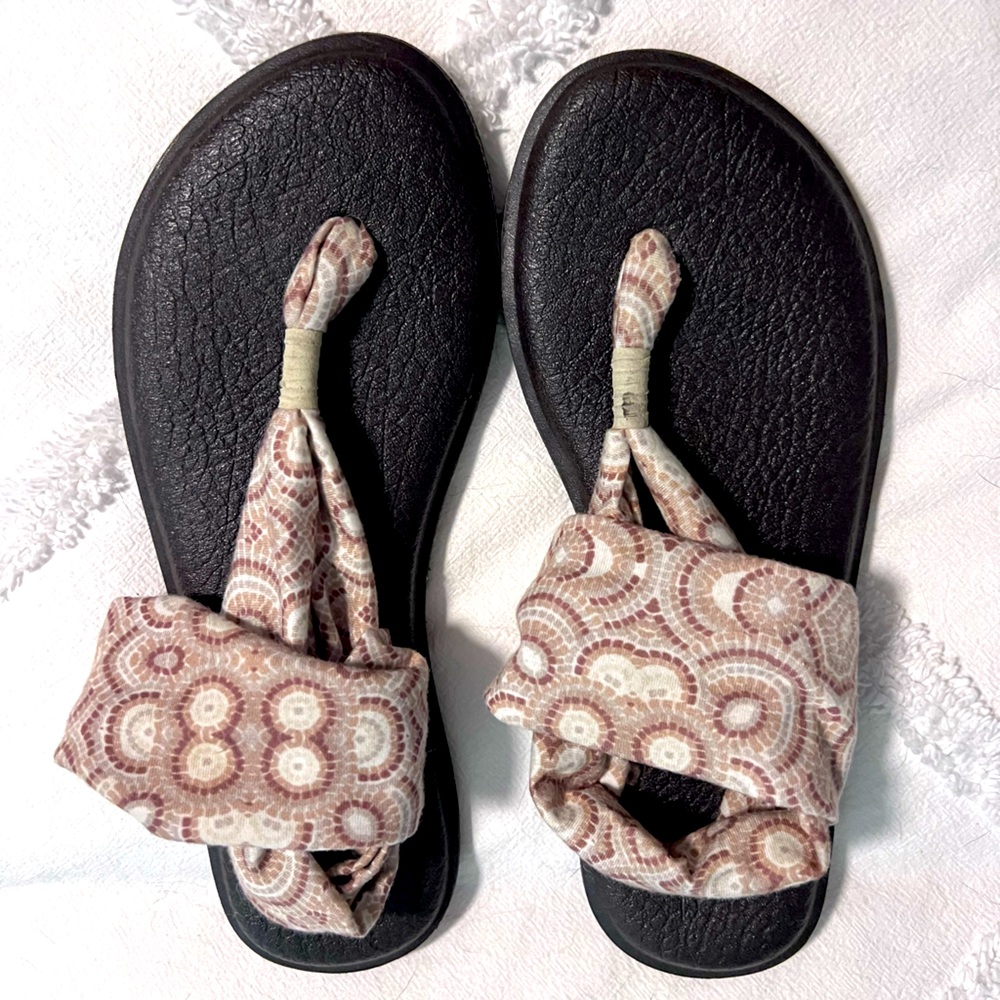Sanuk Yoga Sling 2 Sandal, White/Tan Print, Size 8